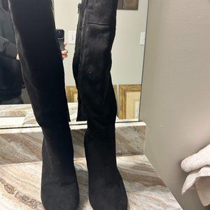 Jones New York Signature Kendra Boots Faux Suede High Block Heel Black 9.5